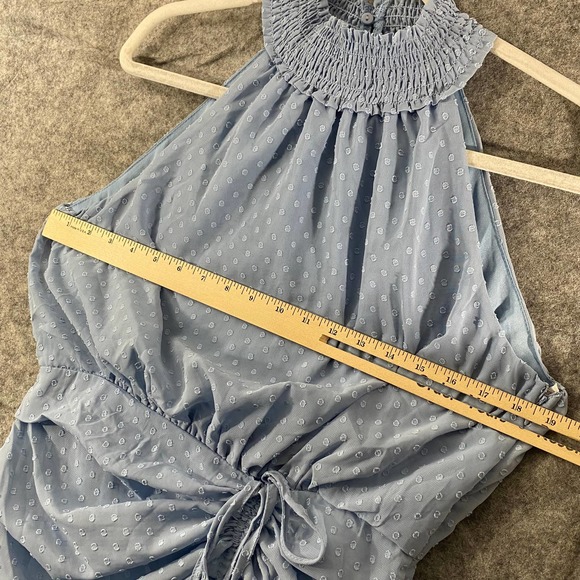 Lulus Mini Dress Large Dusty Blue Halter Ruched Sleeveless Place and Time - Picture 8 of 14